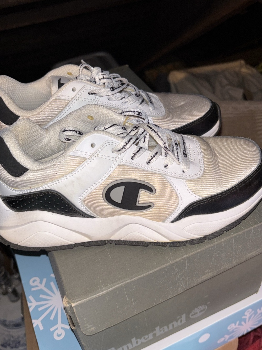 Champion White and Black Low-Top Logo Sneakers